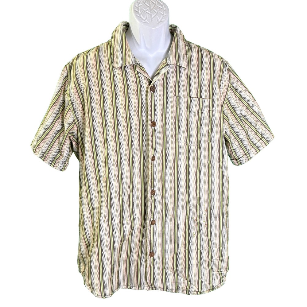 Prana Button Down Shirt Mens XL Multicolor Striped Short Sleeve Camp Collar Snag